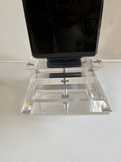 Pair of Modern Karl Springer Style Square Base Lucite Table Lamps