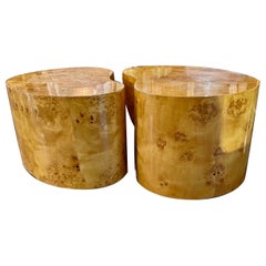 Pair of Modern Kidney Shaped Burlwood Milo Baughman Style Tables