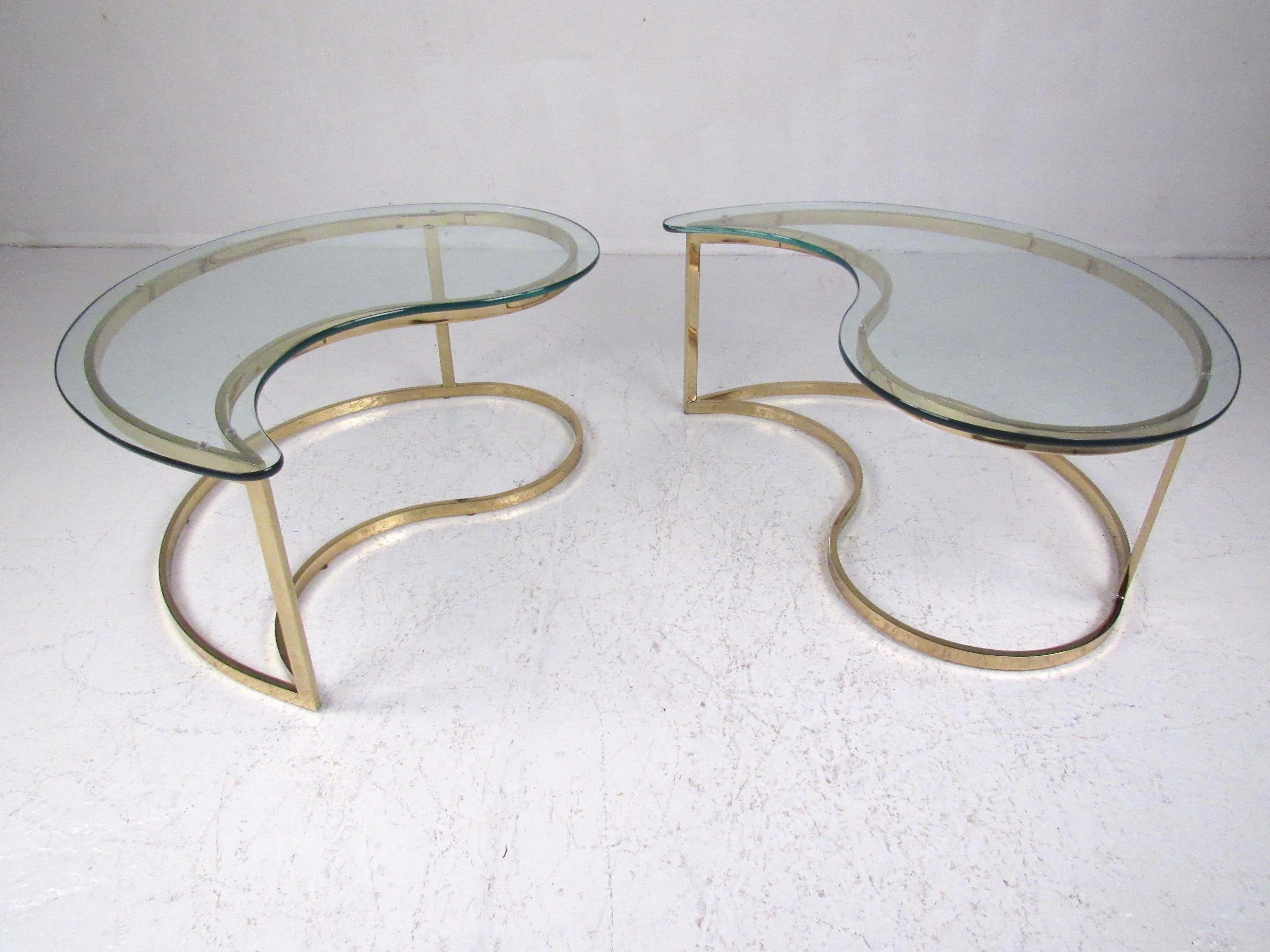 Contemporary Pair of Modern Kidney Shaped End Tables