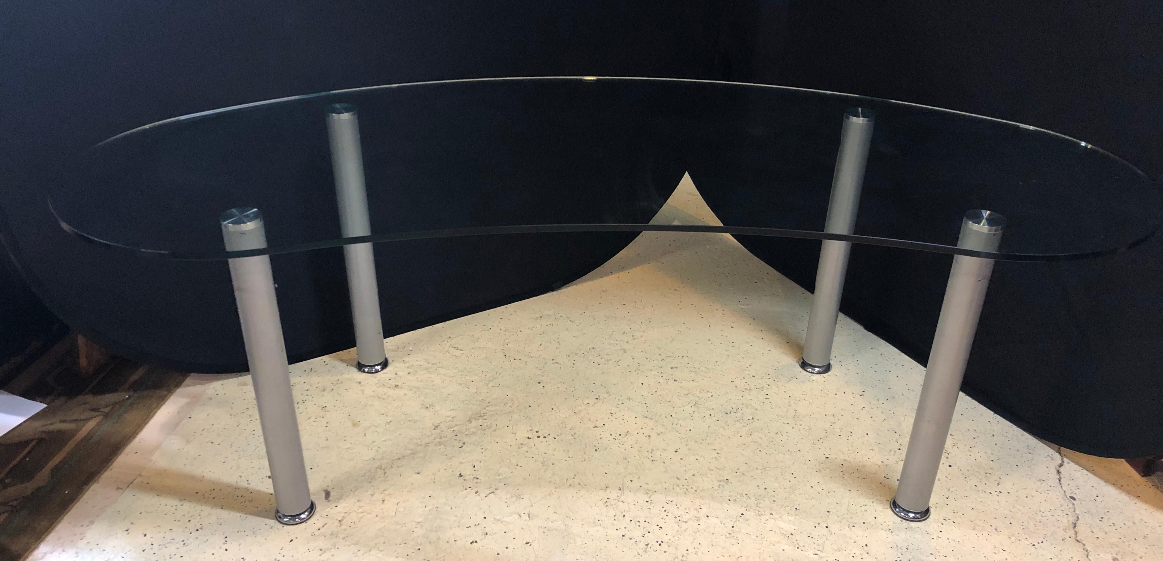 kidney shaped glass desk