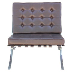 Pair of Modern Knoll Style Dark Brown Leather & Chrome Italian Barcelona Chairs