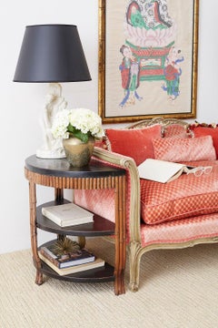 Pair of Modern Lacquered Three-Tier Bamboo Demilune Tables