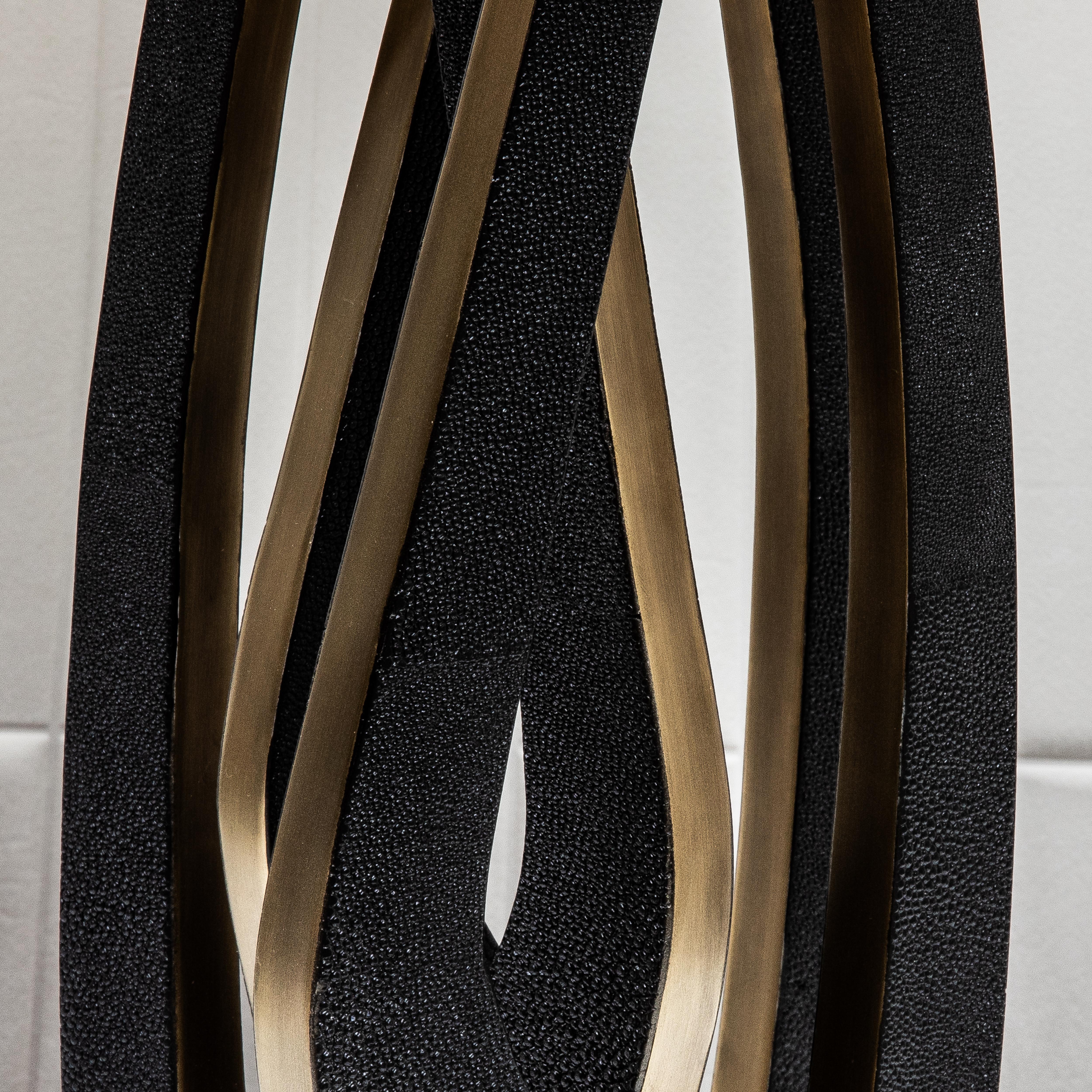 Pair of Modern Lamps in Black Shagreen with Bronze Patina Brass by R&Y Augousti For Sale 4
