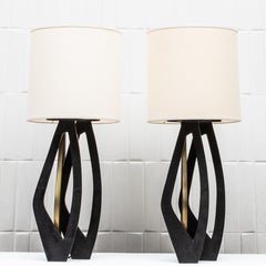 Paar moderne Lampen aus schwarzem Chagrin mit Bronze Patina Messing von R&Y Augousti