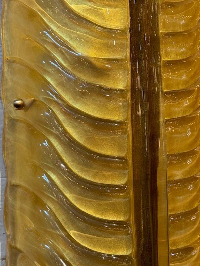 Pair of Modern Large Scale Leaf Form Murano Glass Sconces In Good Condition For Sale In Dallas, TX