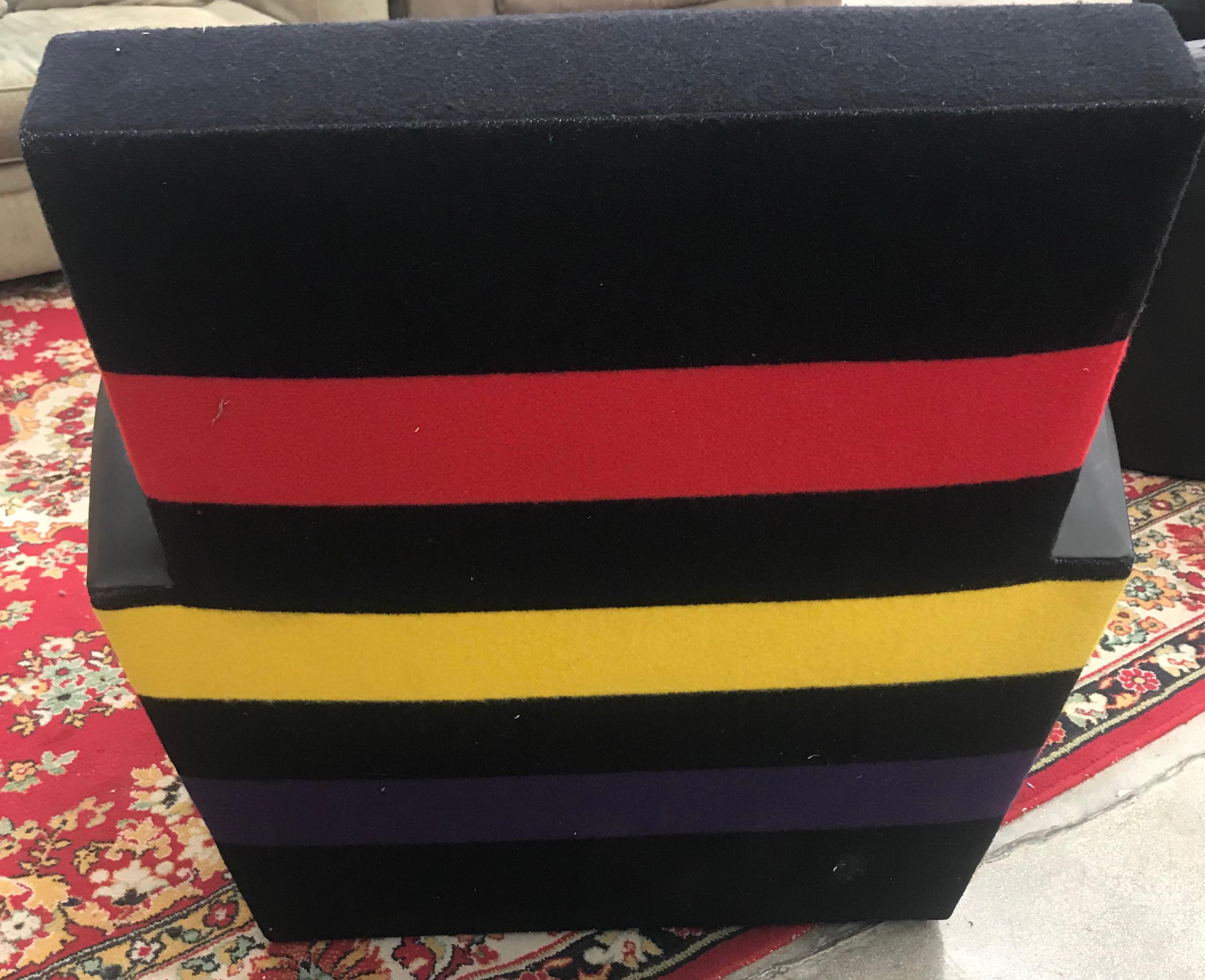 Pair of Modern Leather and Striped Wool Swivel Chairs In Good Condition In West Palm Beach, FL