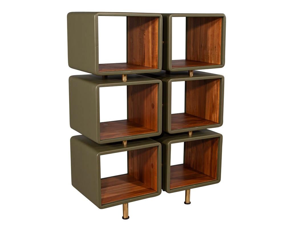 Pair of Modern Leather Clad Bookcases 2