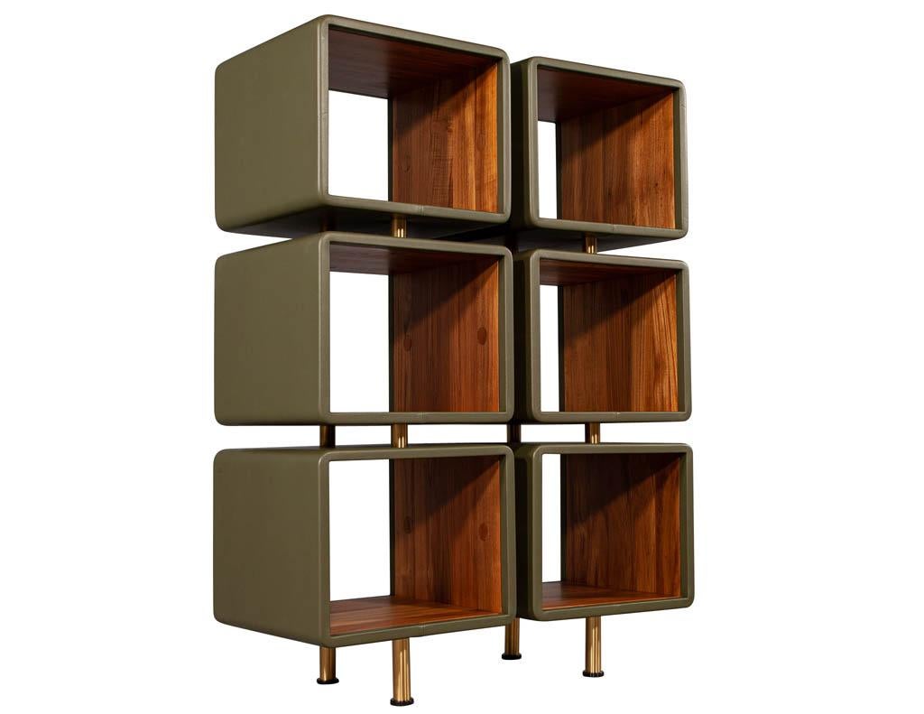 Pair of Modern Leather Clad Bookcases 3