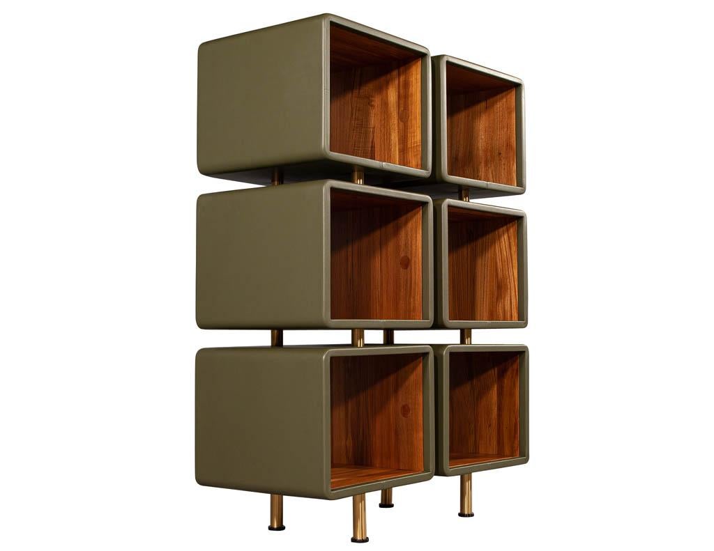 Pair of Modern Leather Clad Bookcases 4