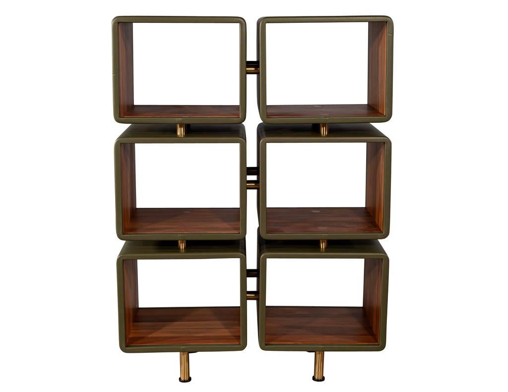American Pair of Modern Leather Clad Bookcases