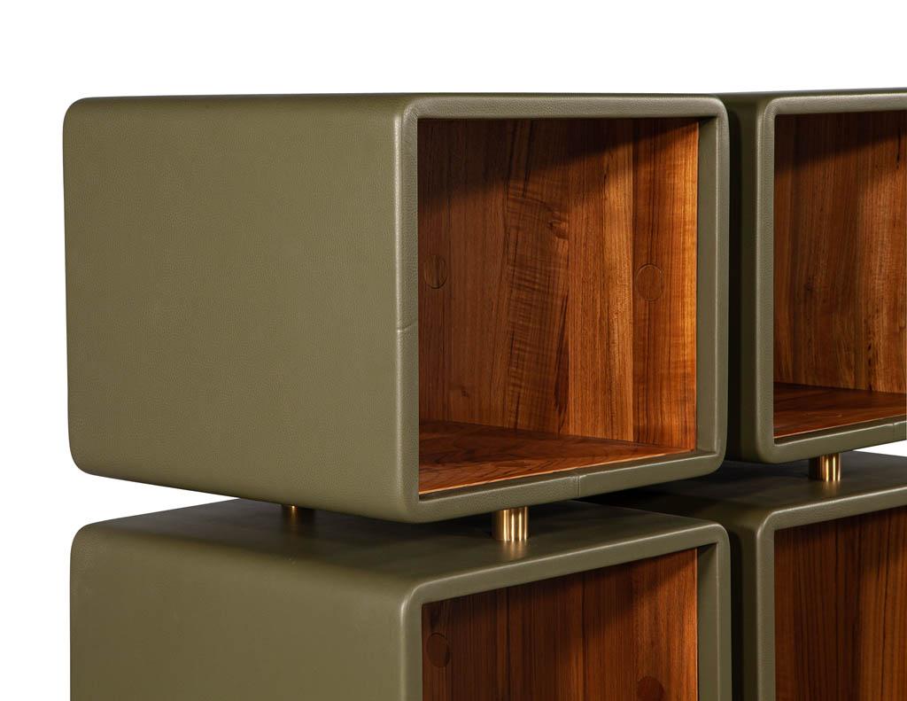 Contemporary Pair of Modern Leather Clad Bookcases