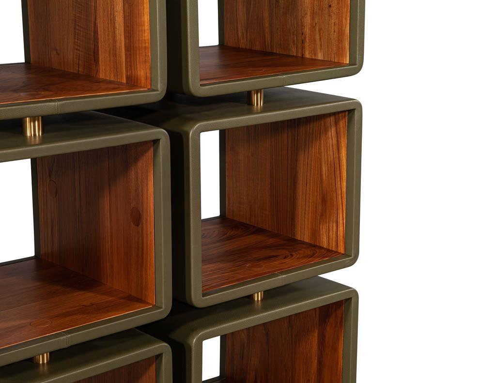 Pair of Modern Leather Clad Bookcases 1