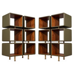 Pair of Modern Leather Clad Bookcases