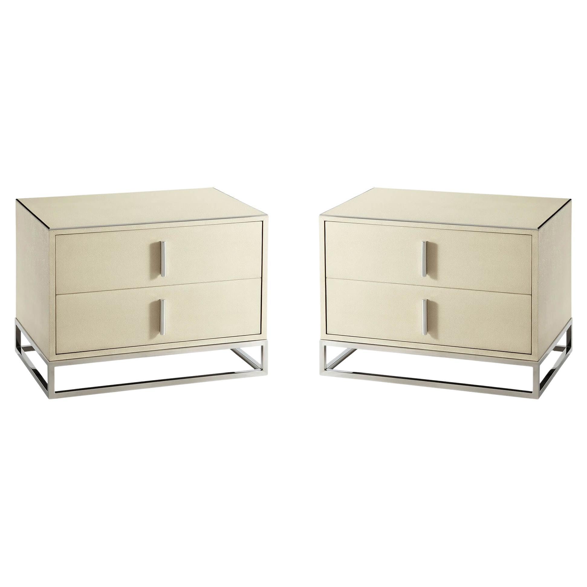 Pair of Modern Leather Nightstands, Light