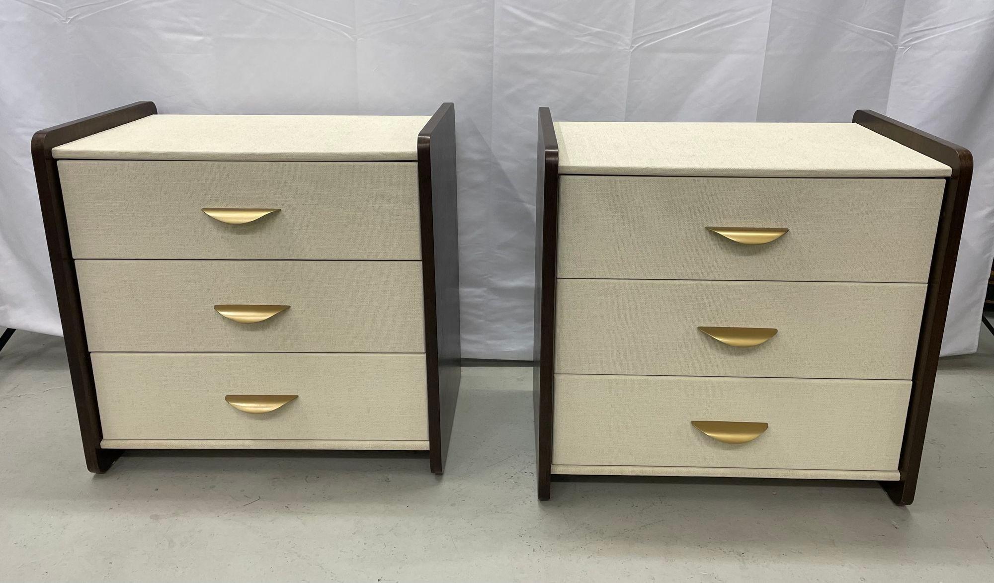 Contemporary Pair of Modern Linen Chest, Nightstands, Dressers, Walnut, Custom American For Sale