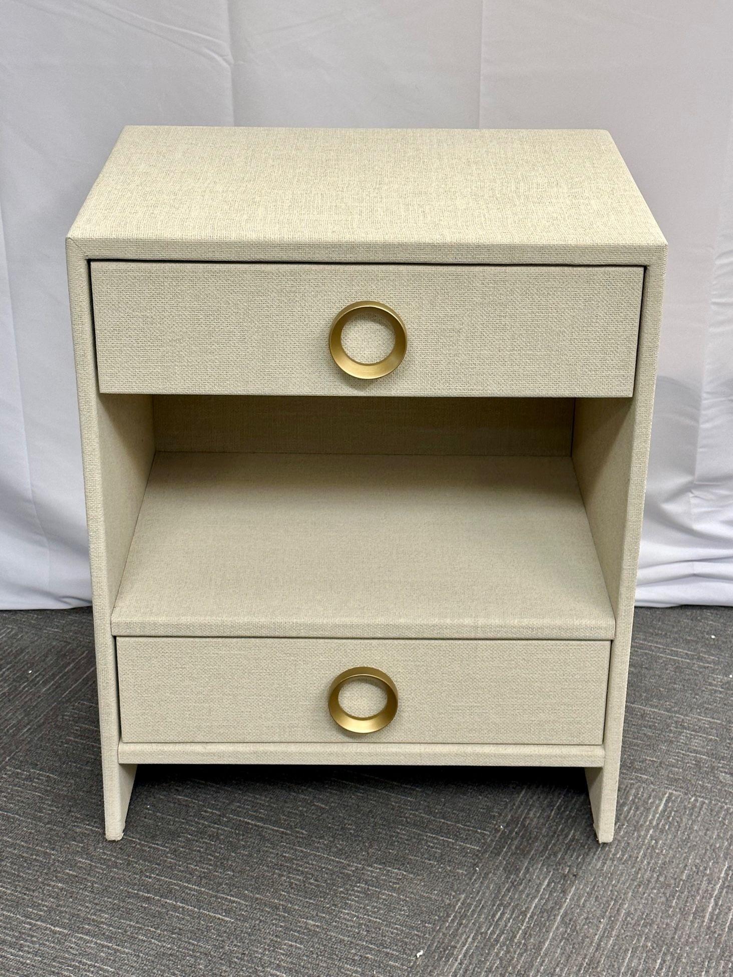 Pair of Modern Linen Chests, Commodes or Nightstand, Linen Wrapped, American 5