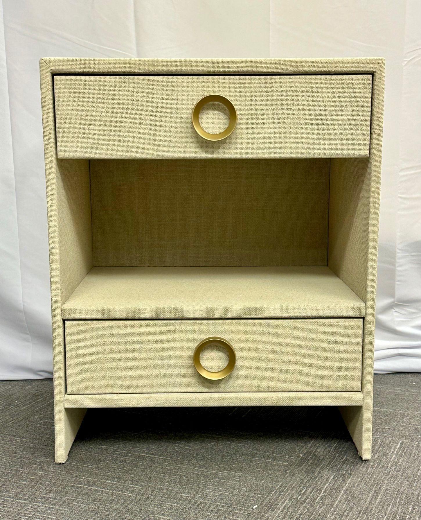Pair of Modern Linen Chests, Commodes or Nightstand, Linen Wrapped, American 6