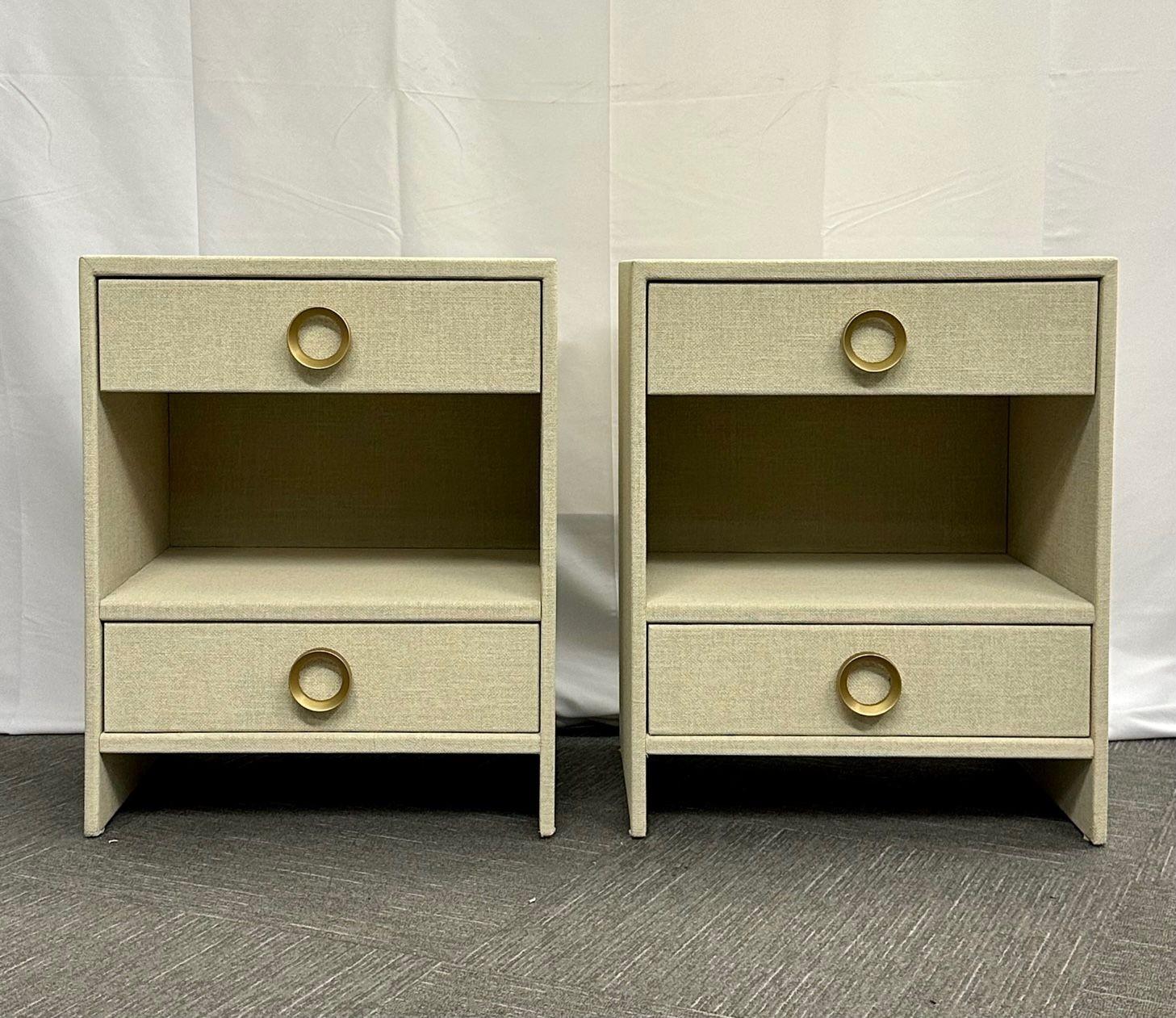 Post-Modern Pair of Modern Linen Chests, Commodes or Nightstand, Linen Wrapped, American
