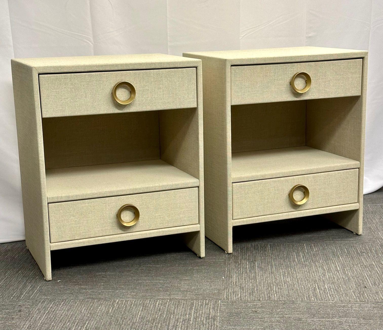 Contemporary Pair of Modern Linen Chests, Commodes or Nightstand, Linen Wrapped, American