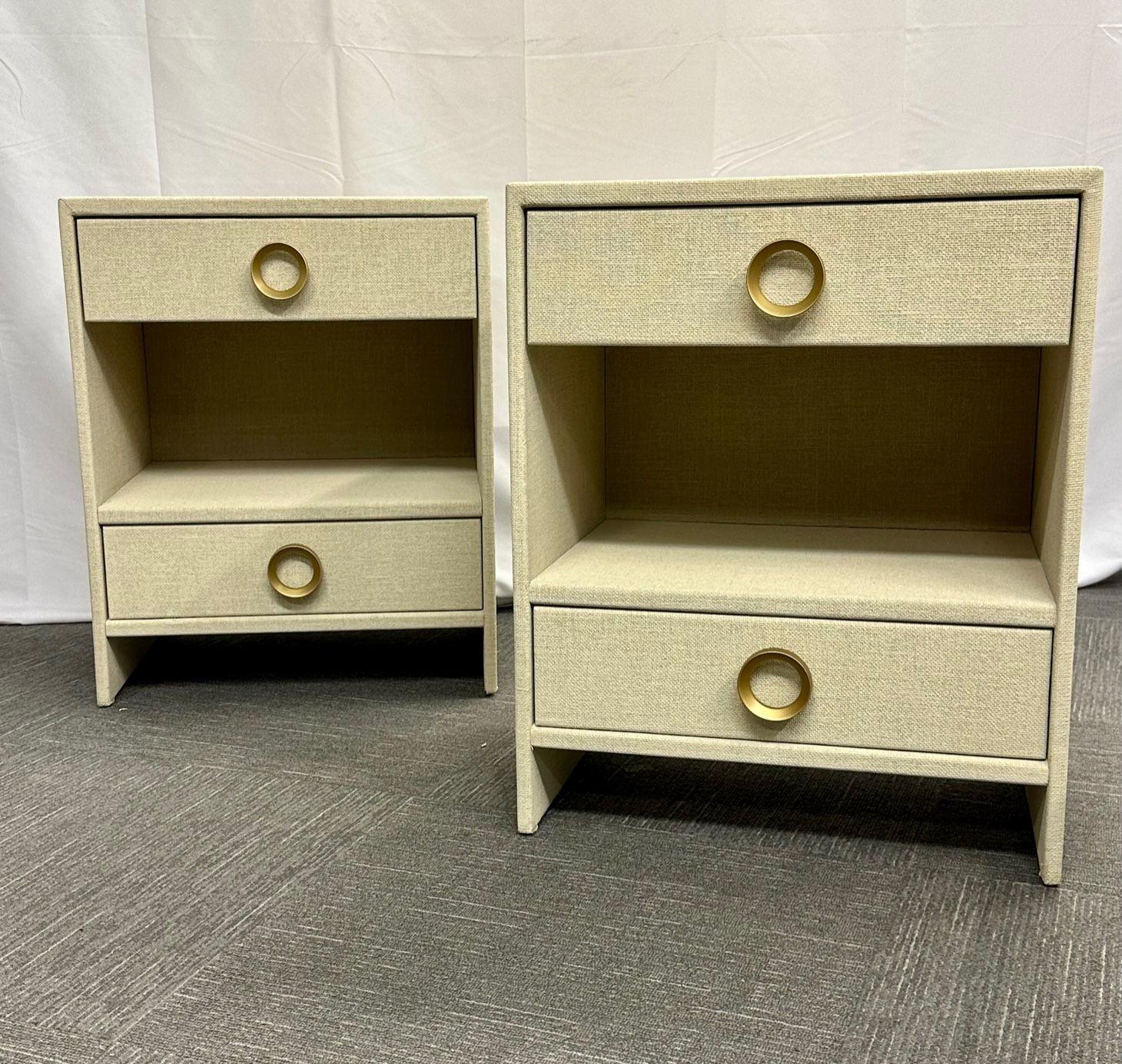 Pair of Modern Linen Chests, Commodes or Nightstand, Linen Wrapped, American 1
