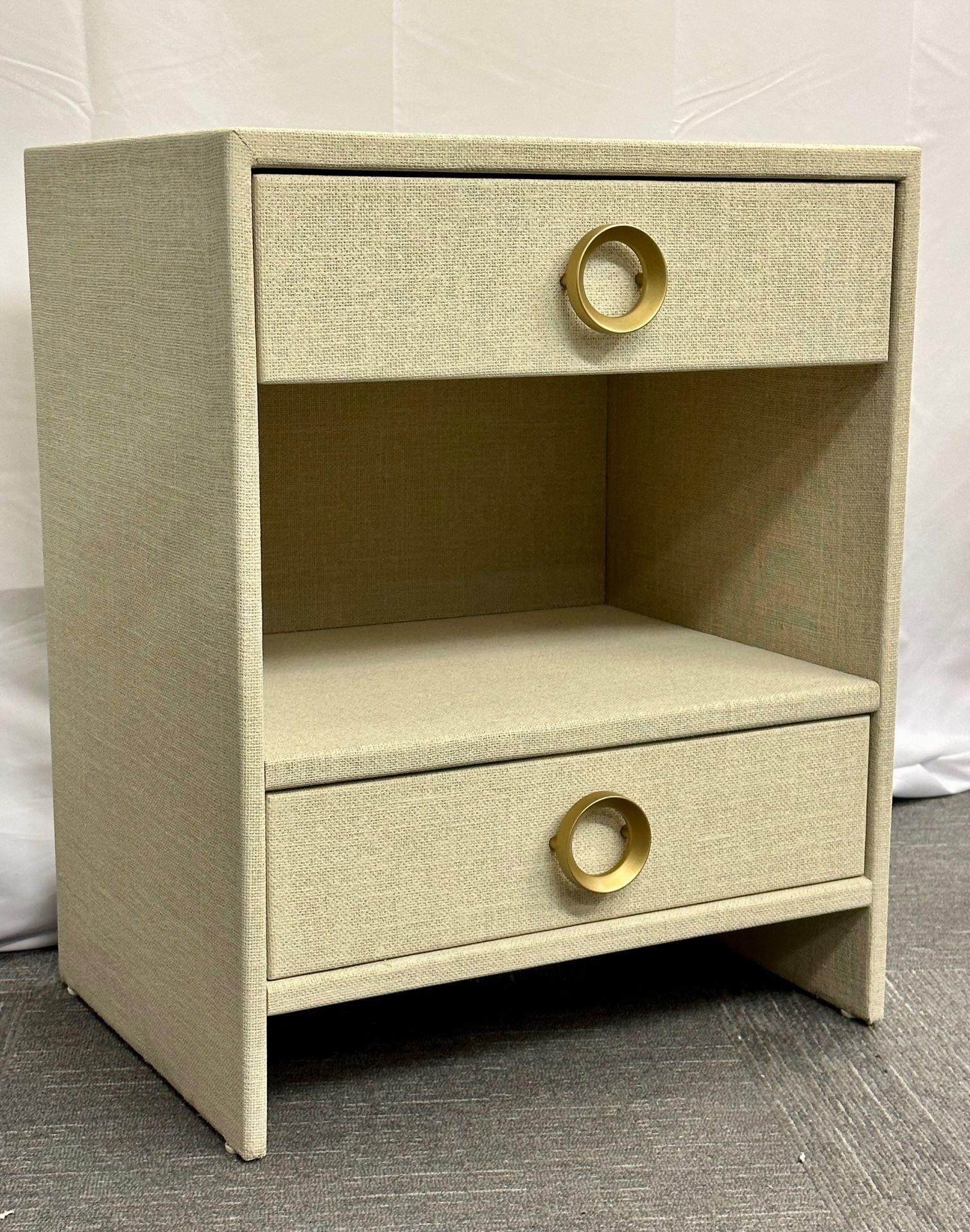 Pair of Modern Linen Chests, Commodes or Nightstand, Linen Wrapped, American 4