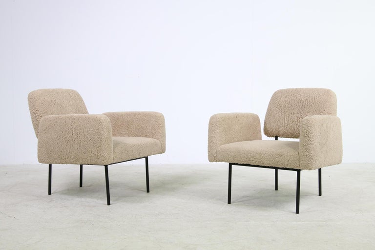 Modern Lounge Chairs '2' Armchairs Nathan Lindberg Mod. 42 Teddy Fur Sheepskin For Sale at 1stDibs