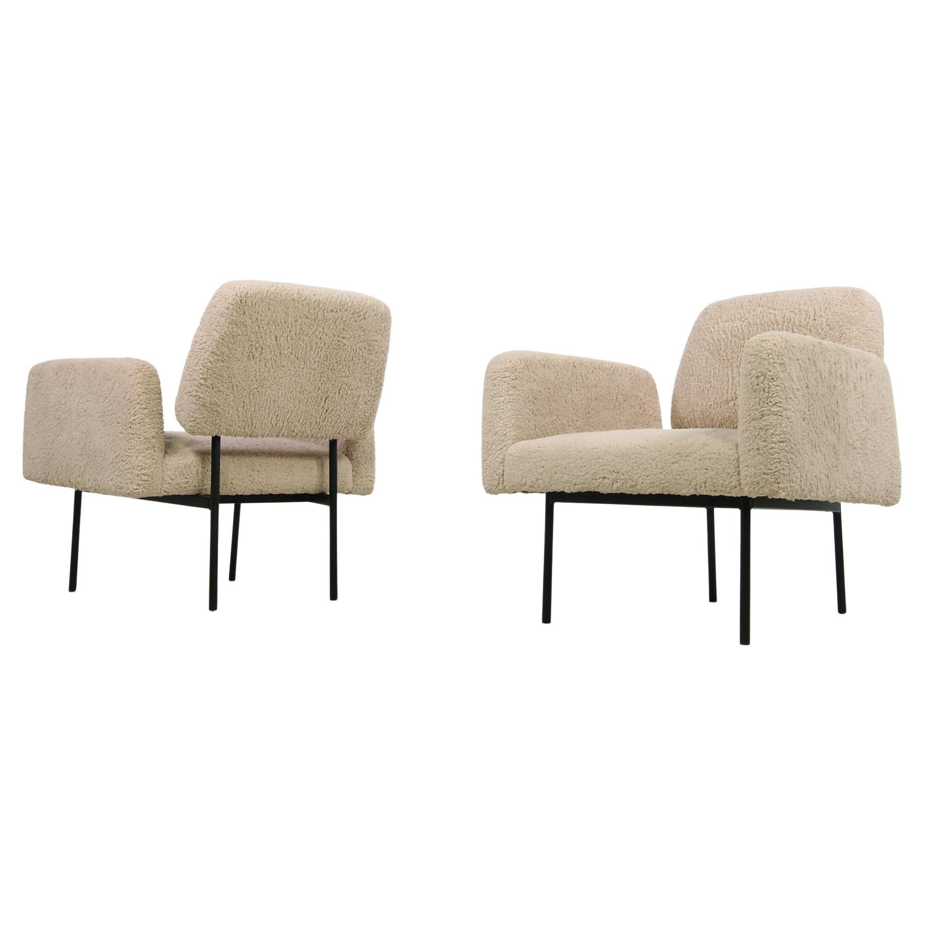 Modern Lounge Chairs '2' Armchairs Nathan Lindberg Mod. 42 Teddy Fur Sheepskin