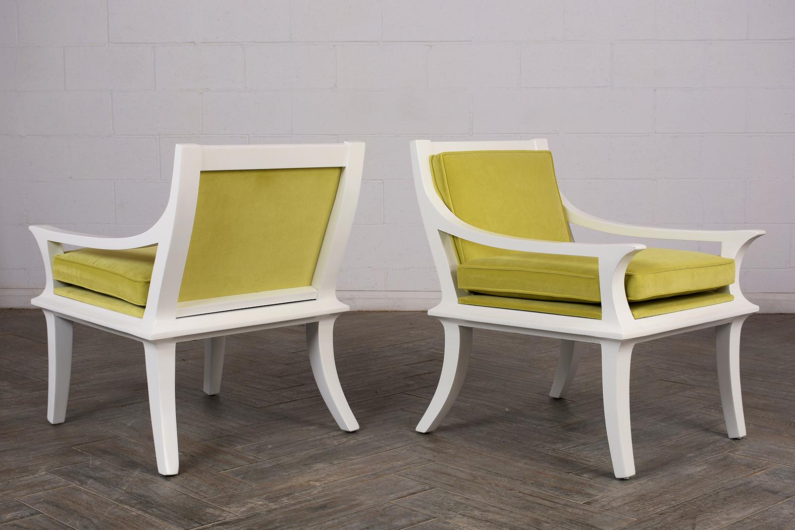 Carved 1960's Pair of Modern Velvet Lounge Chairs