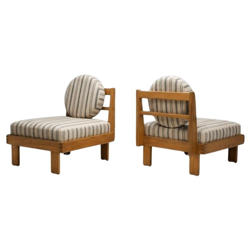 Pair of Modern Lounge Chairs with Striped Upholstery, Europe Mid-20th Century