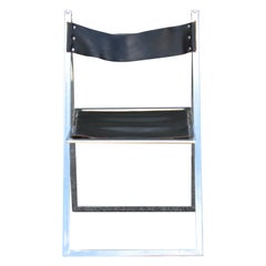 Pair of Modern Lübke Black Leather and Chrome Folding Dining Chairs