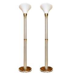 Pair of Modern Lucite and Glass Floor Lamps