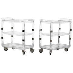 Pair of Modern Lucite Bar Serving Carts