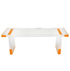 Pair of Modern Lucite Bench w/ Fluorescent Orange Details by Pegaso Gallery