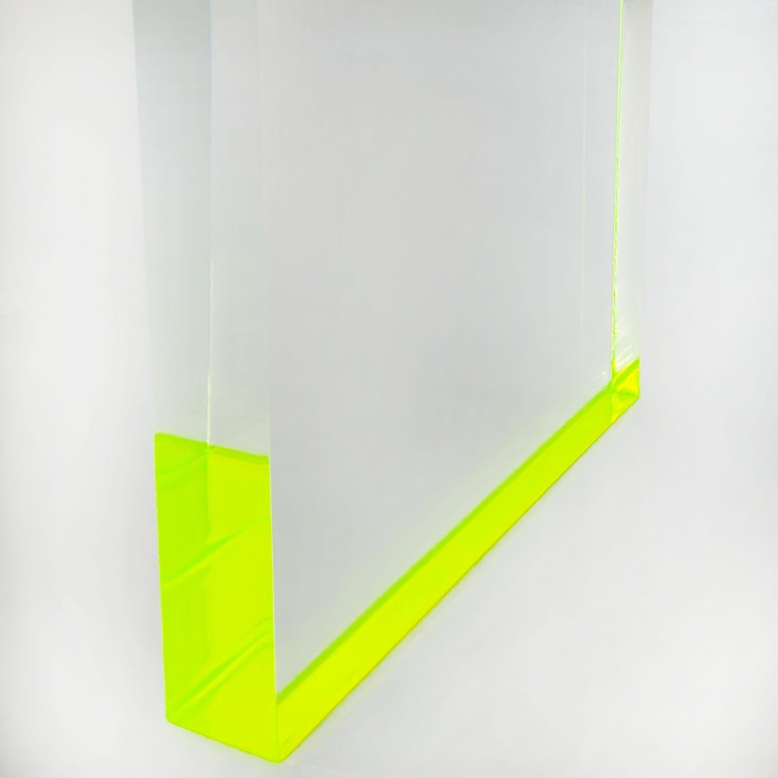 Contemporary Pair of Modern Lucite Benches w/ Fluorescent Green Details by Pegaso Gallery For Sale