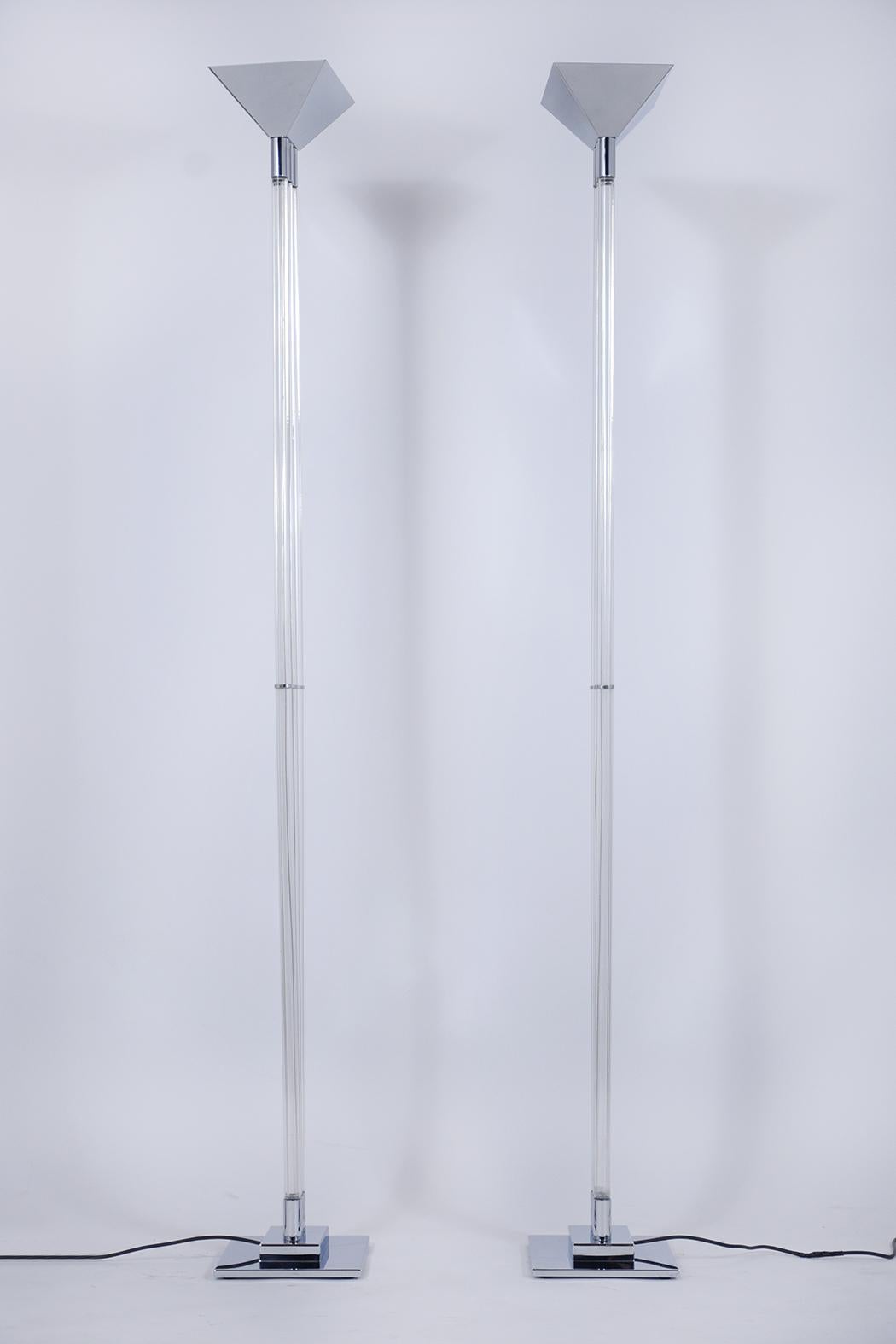 Mid-Century Modern Pair of Lucite Floor Lamps