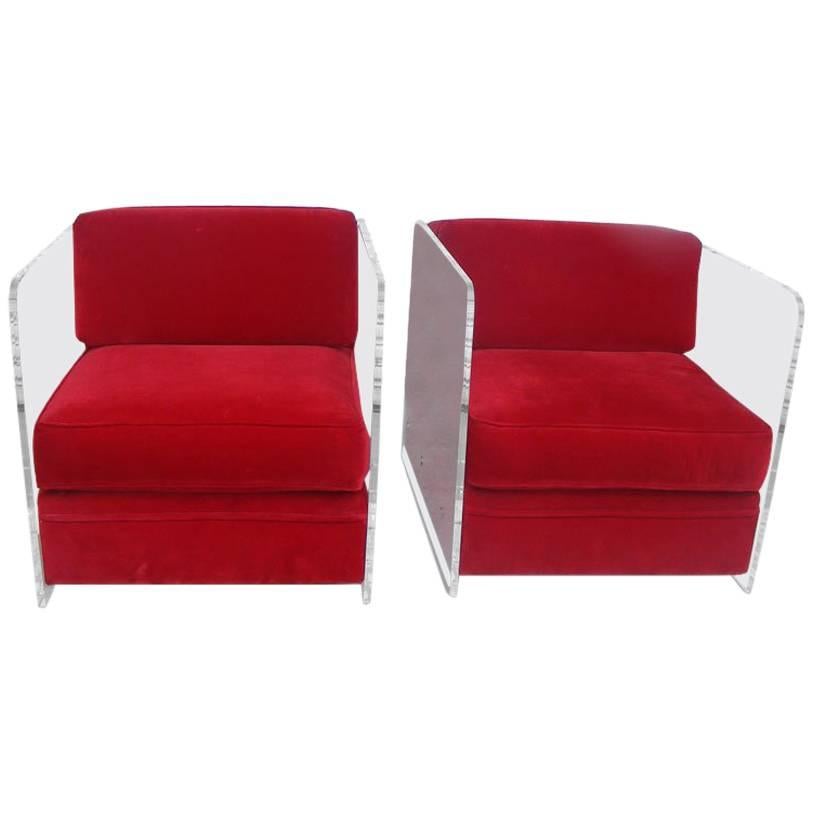 Mid-Century Modern Pair of Modern Lucite Milo Baughman Style Lounge Chairs