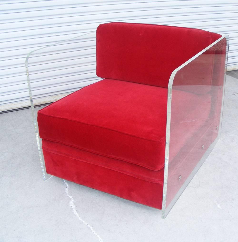 American Pair of Modern Lucite Milo Baughman Style Lounge Chairs