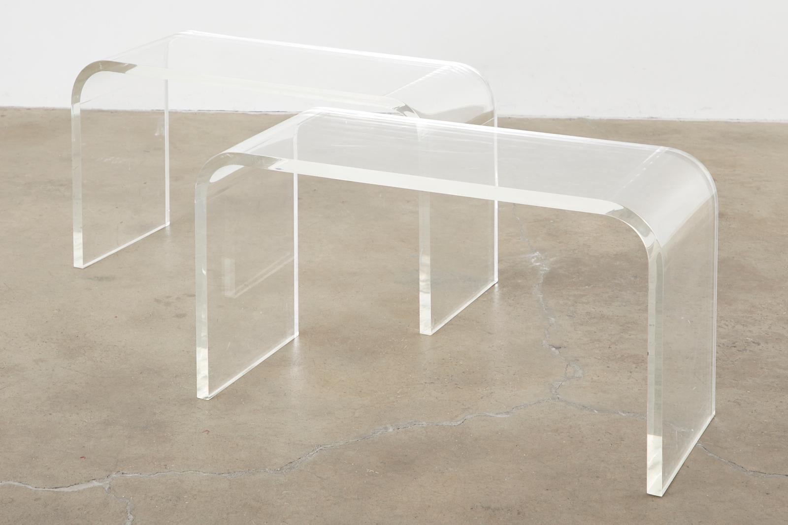American Pair of Modern Lucite Waterfall Benches or Drink Tables For Sale