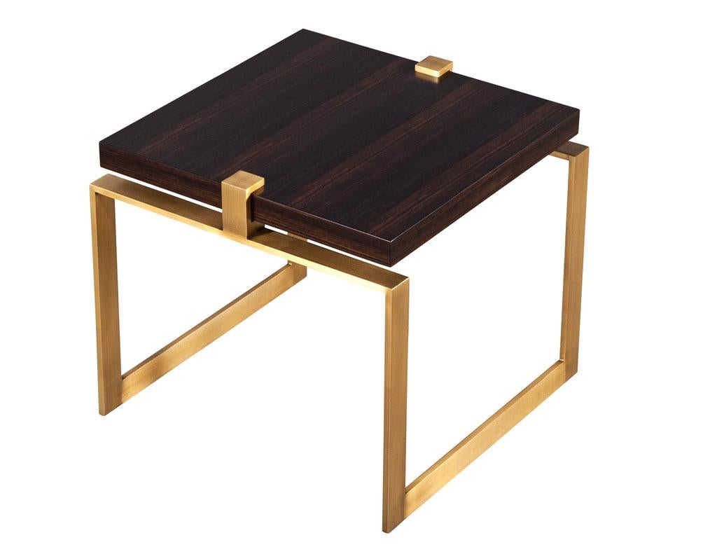 Pair of Modern Macassar and Brass End Tables For Sale 3