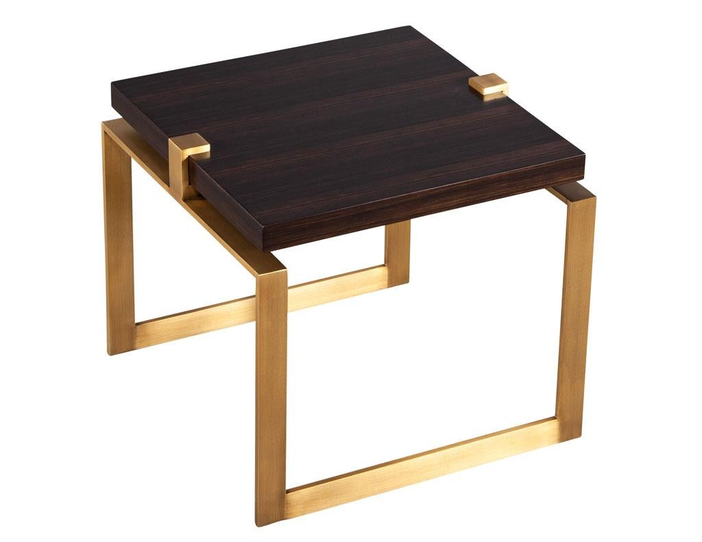 Pair of Modern Macassar and Brass End Tables For Sale 4
