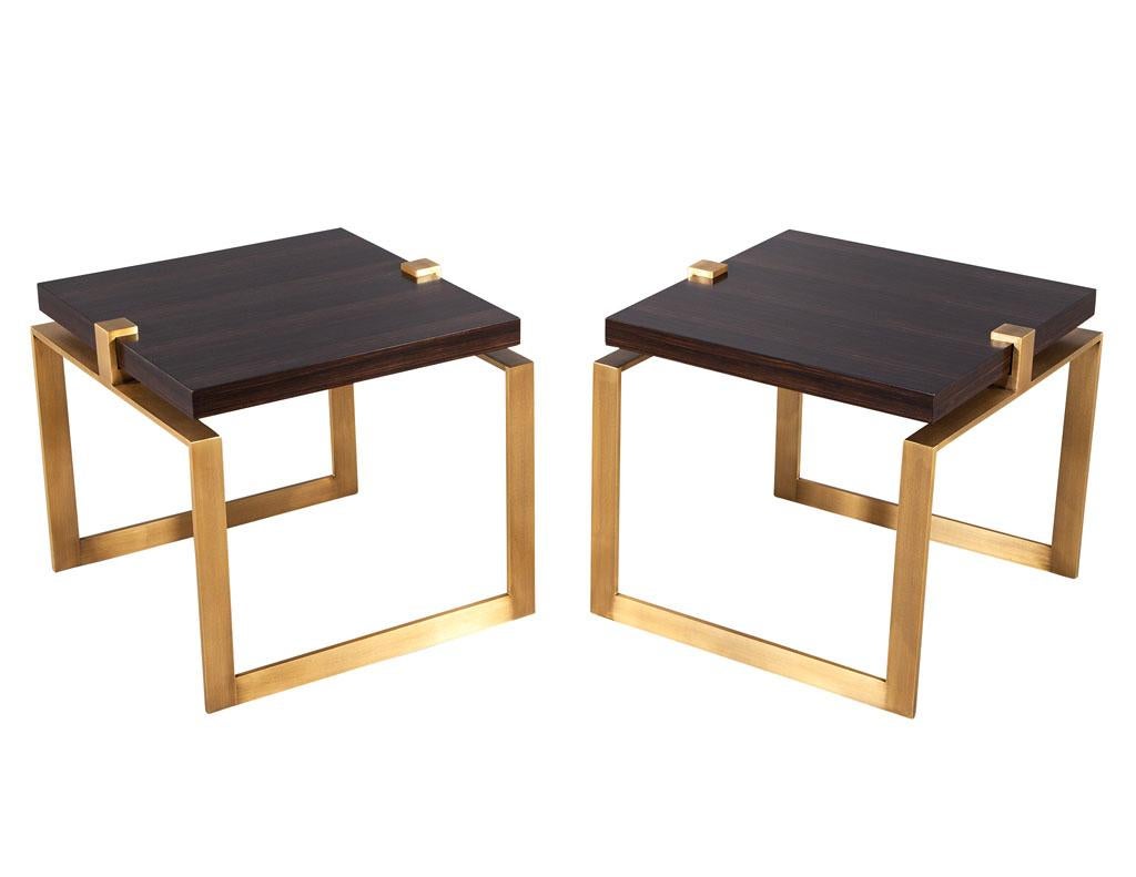 Canadian Pair of Modern Macassar and Brass End Tables For Sale