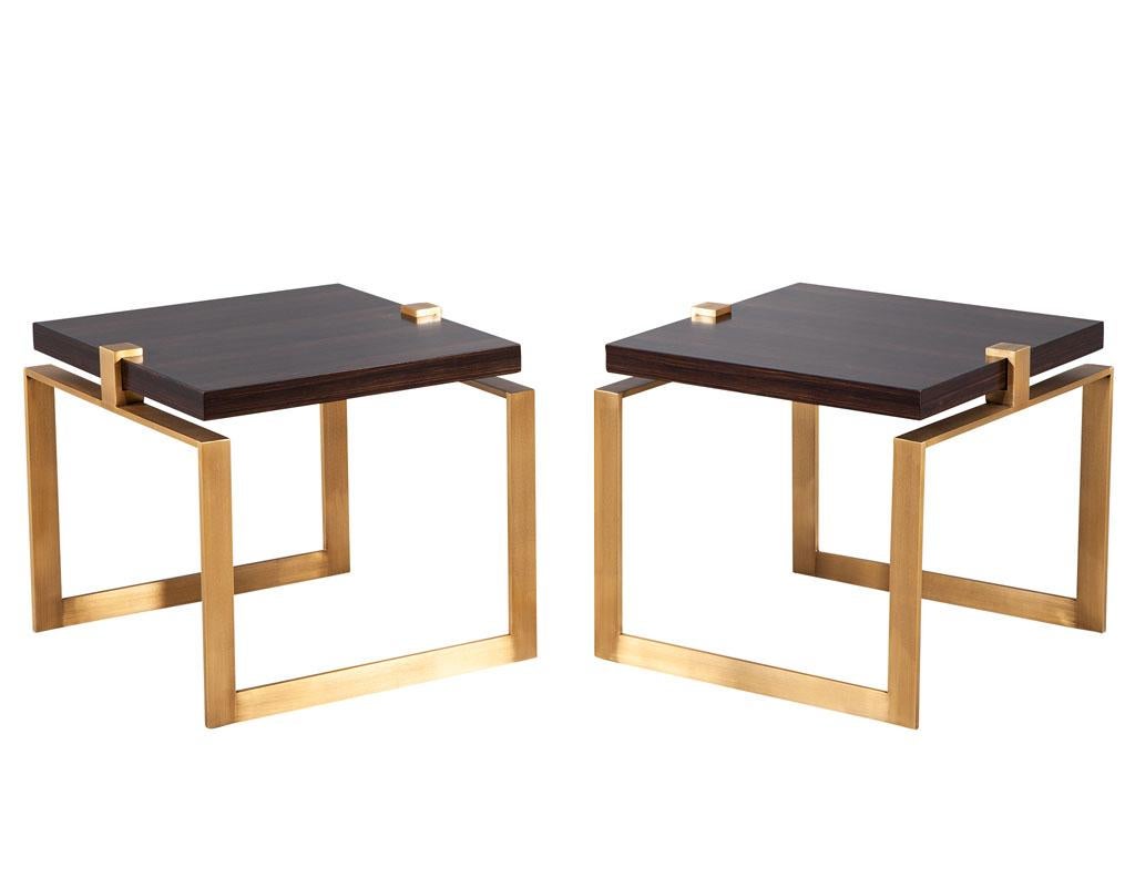 Pair of Modern Macassar and Brass End Tables In New Condition For Sale In North York, ON