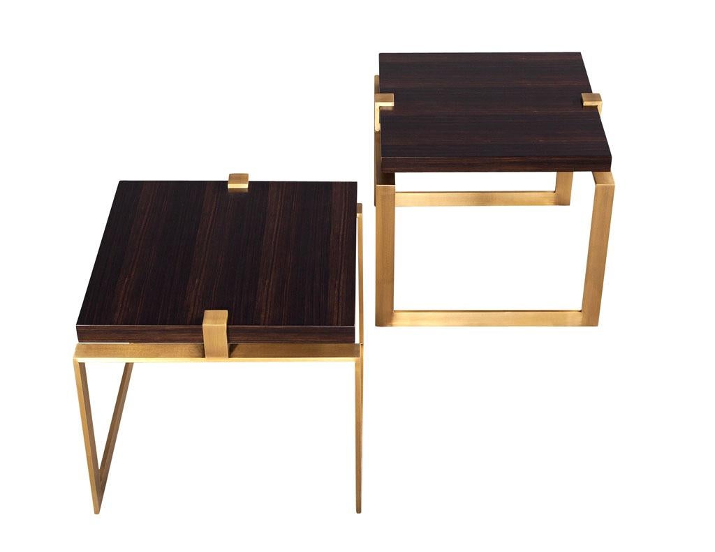 Contemporary Pair of Modern Macassar and Brass End Tables For Sale