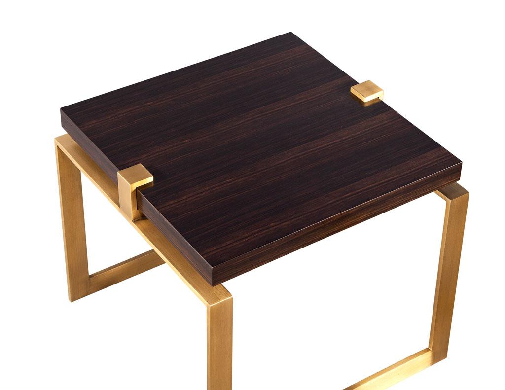 Pair of Modern Macassar and Brass End Tables For Sale 1