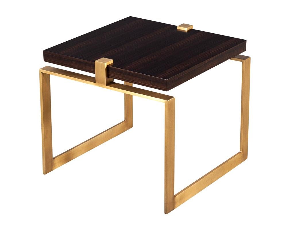Pair of Modern Macassar and Brass End Tables For Sale 2