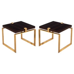 Pair of Modern Macassar and Brass End Tables
