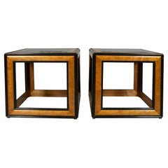 Pair Of Modern Maple And Ebonized Cube Tables