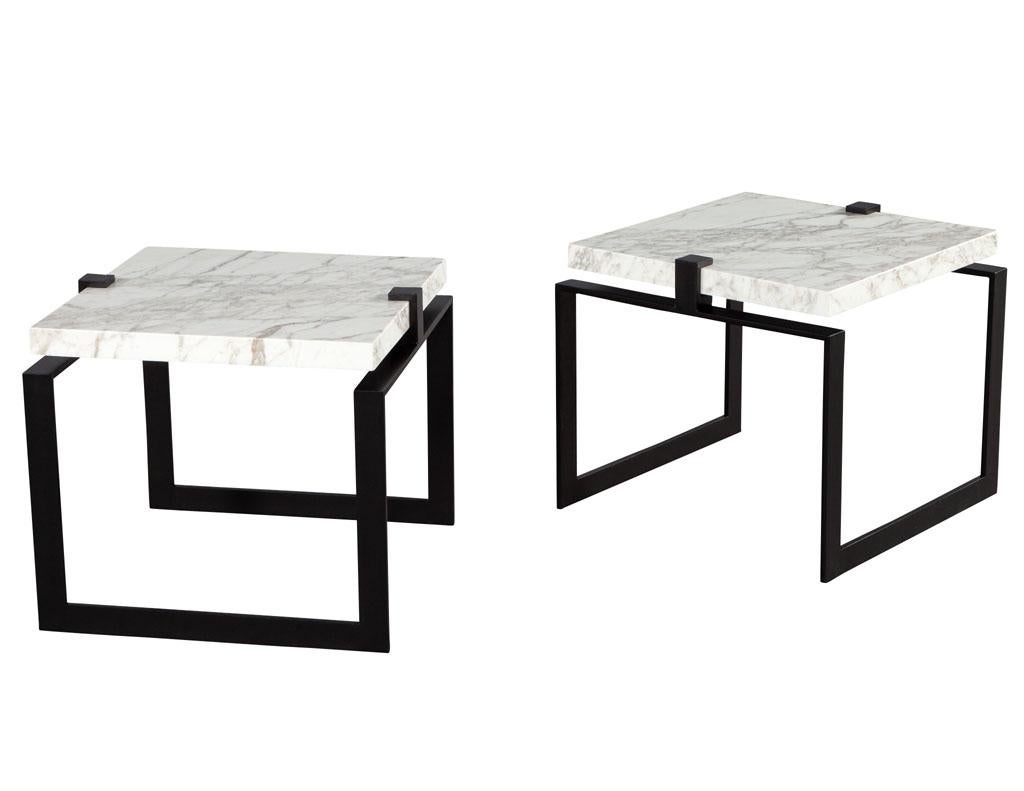 Canadian Pair of Modern Marble and Metal End Tables For Sale