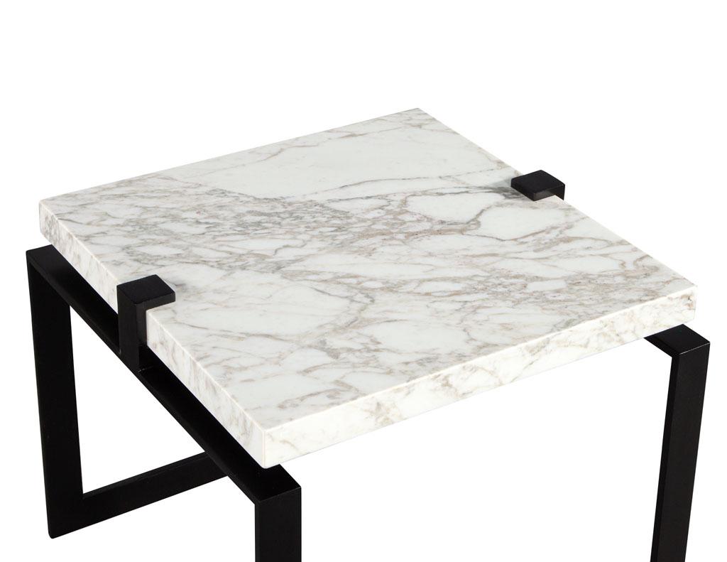 Contemporary Pair of Modern Marble and Metal End Tables For Sale