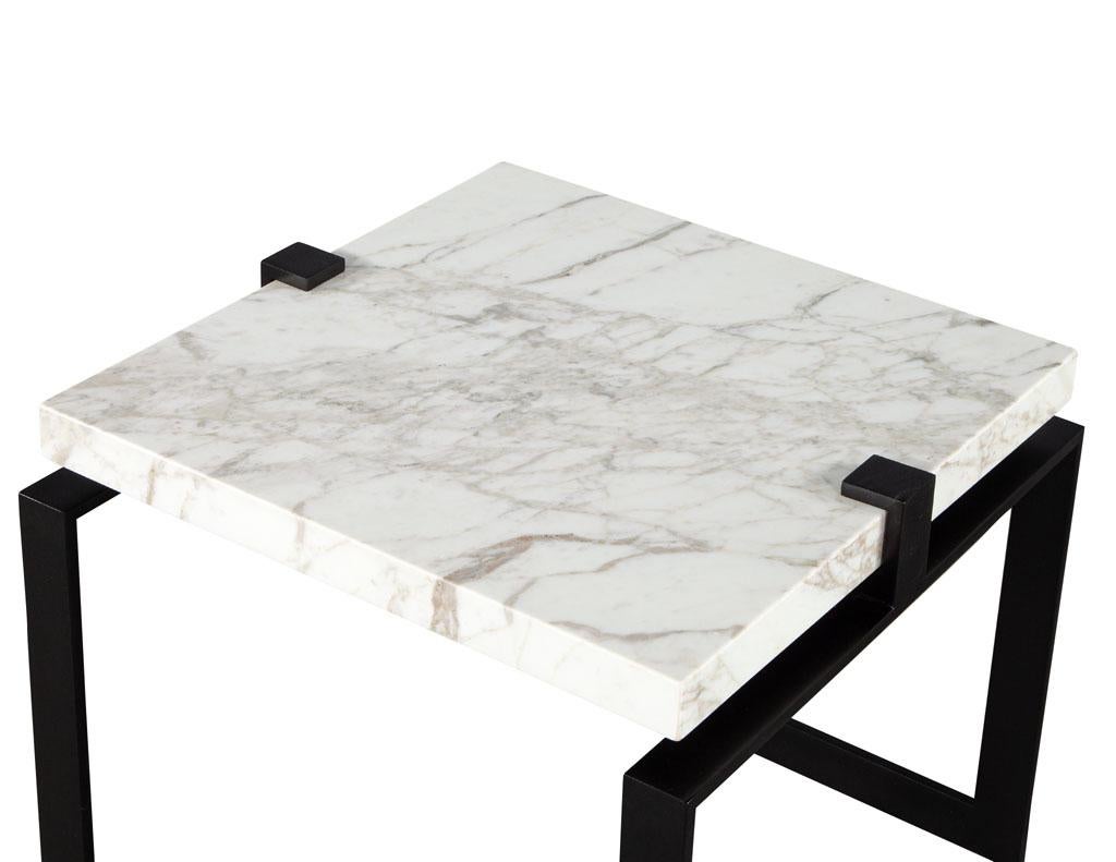 Pair of Modern Marble and Metal End Tables For Sale 1